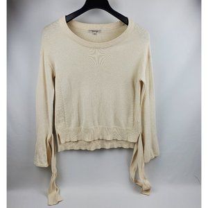 Madewell Women Tie-Cuff Sweater Long Sleeve Ribbed Hem Pullover Ivory XXS Cotton